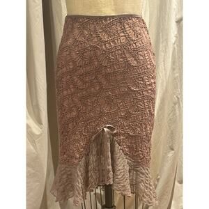 Ann Ferriday VTG Fine Embroidered Pucker Stretch SILK Wiggle Ruffle Skirt O/S Un